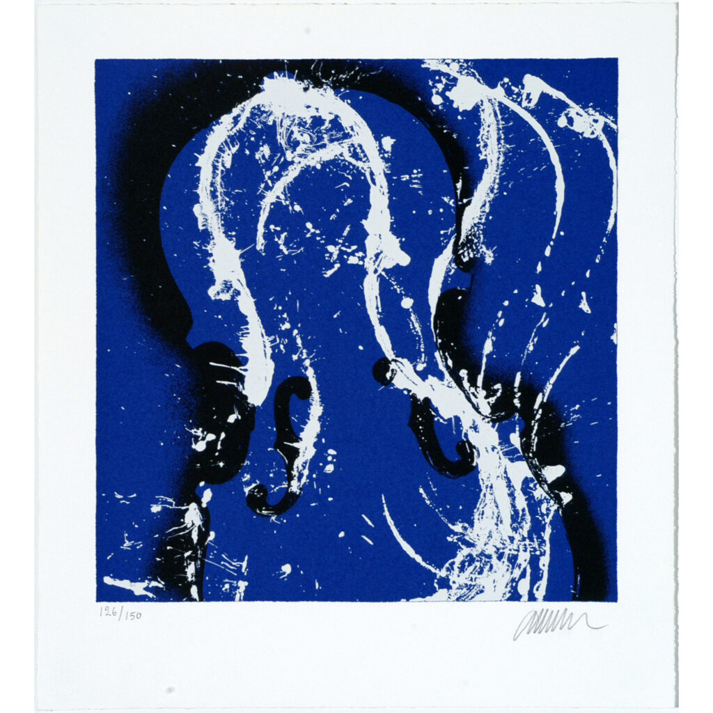 Corps de violons bleus. 1987. Silkscreen. 150 ex. 46×41,5 cm. Edition GKM.