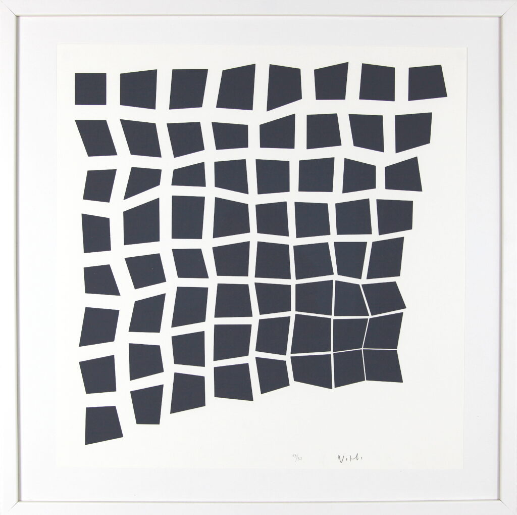 Vera Molnar, 1 Square and 63 Quadrangles, 2023, screenprint on paper, 43 x 41, photo credit: Galerie Oniris, Rennes