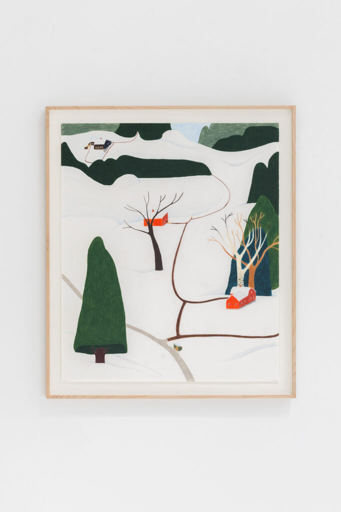 Klas Ernflo, Small town harbour, watercolor pencil on paper, 2026, 90 × 75 cm | 101 × 86 × 3.5 cm (framed), courtesy Alzueta Gallery