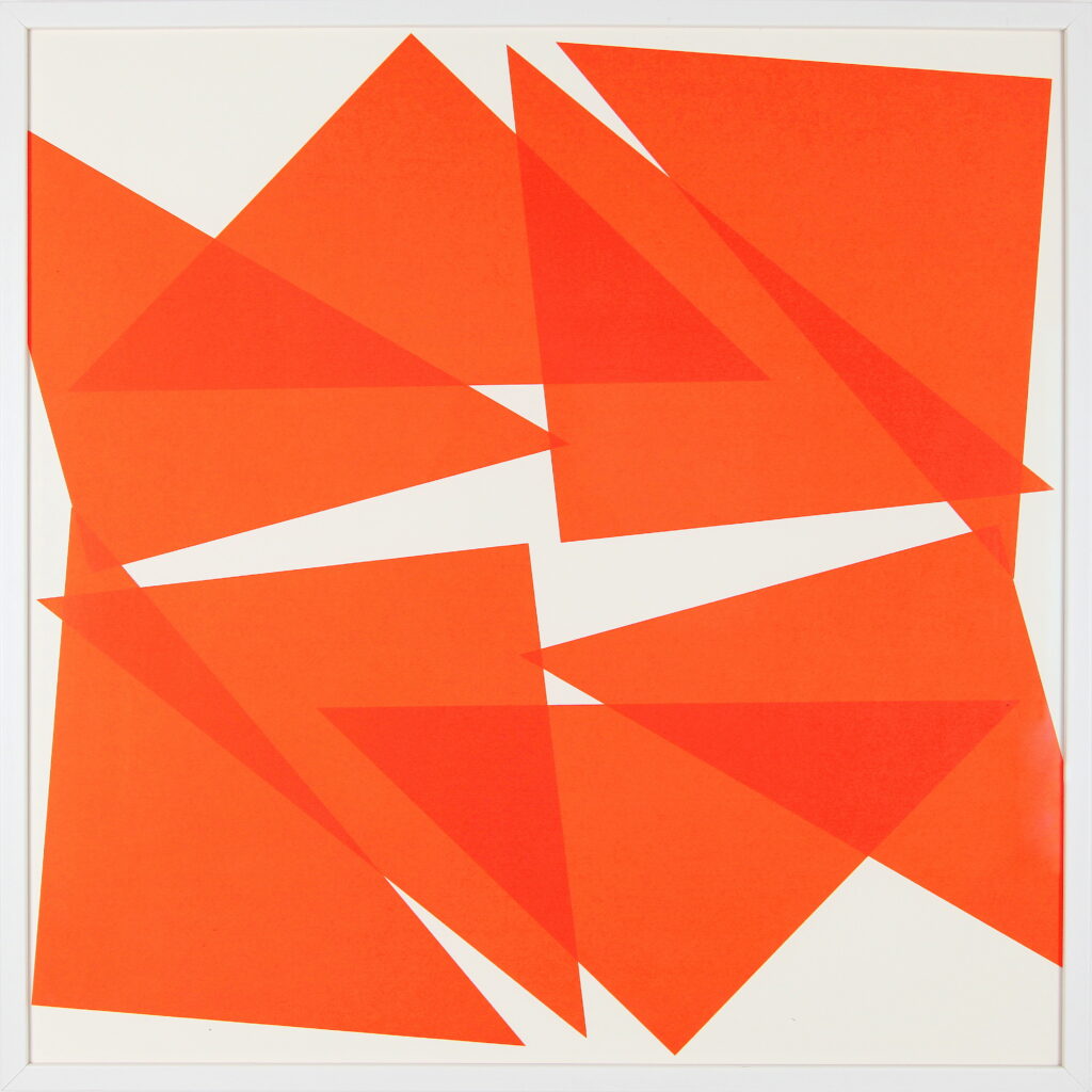 Vera Molnar, Dispute of 8 Triangles, 2018, screenprint on paper, 60 x 60 cm, photo credit: Galerie Oniris, Rennes