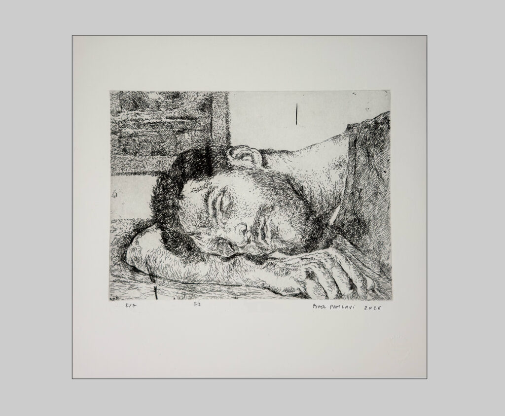 Just Listen, 2026 / Etching on Arches BFK Rives 300 gr / 25x26 cm / Edition of 7 copies + 2 E.A. signed and numbered / printed at Sahakyan Studio Yerevan