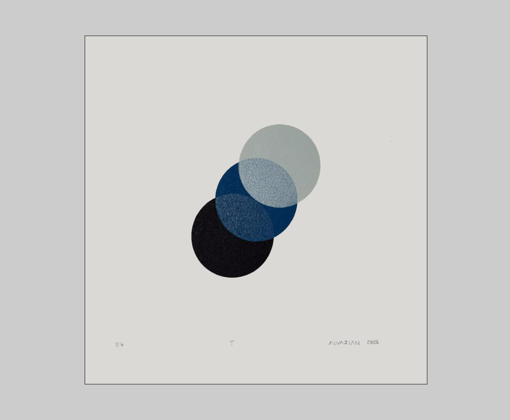Three Circles (after an eponymous poem by the artist), 2026 / Letterpress on Arches BFK Rives 300 gr / 25x26 cm / Edition of 7 copies + 2 E.A. signed and numbered / printed at Sahakyan Studio Yerevan
