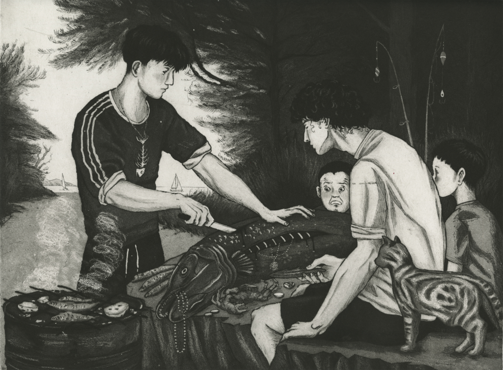 Butin de pêche - Etching, drypoint, aquatint
