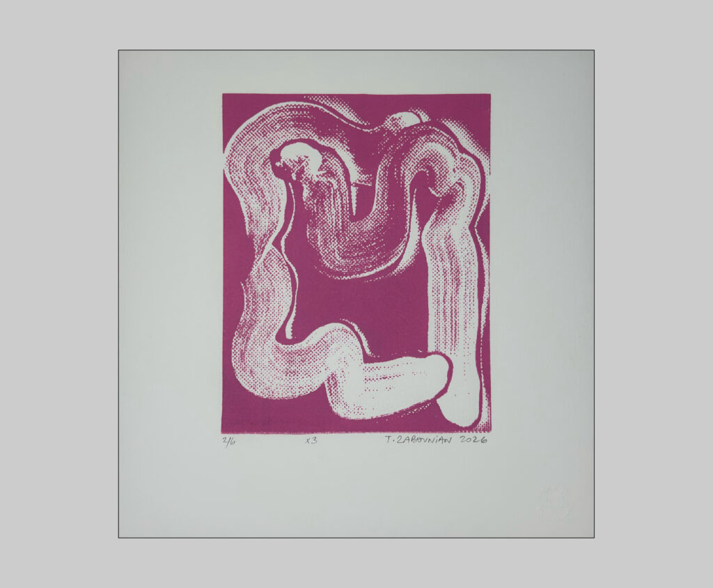 Untitled, 2026 / Linocut on Arches BFK Rives 300 gr / 25x26 cm / Edition of 6 copies + 2 E.A. signed and numbered / printed at Sahakyan Studio Yerevan