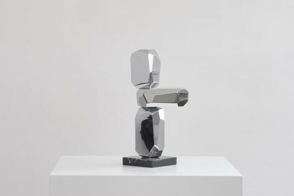 MicroRockFormationBronze #28, Mirror-polished chrome-plated bronze, Chrome-plated mirror-polished bronze, 27.5 x 8.9 x 14.5 cm