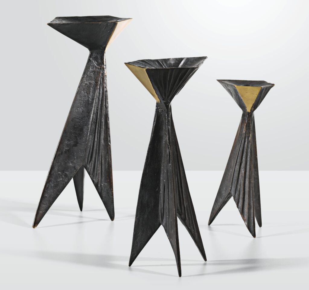 "Bronze Sculpture-Candlesticks with Black Patina," one side in polished bronze, 1986, courtesy of Galerie Pierre-Alain Challier, Paris