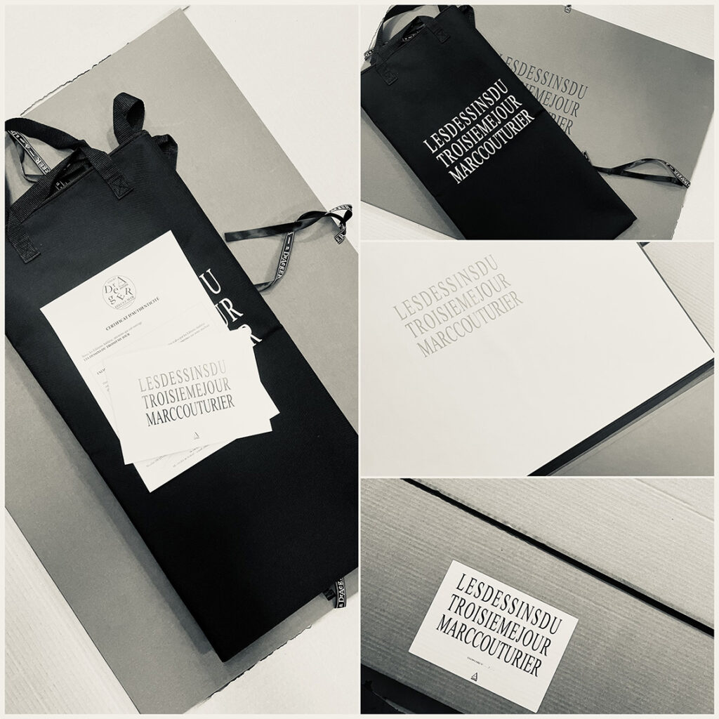Marc Couturier, boxed set of 12 lithographs Les dessins du troisième jour, presentation of the boxed set