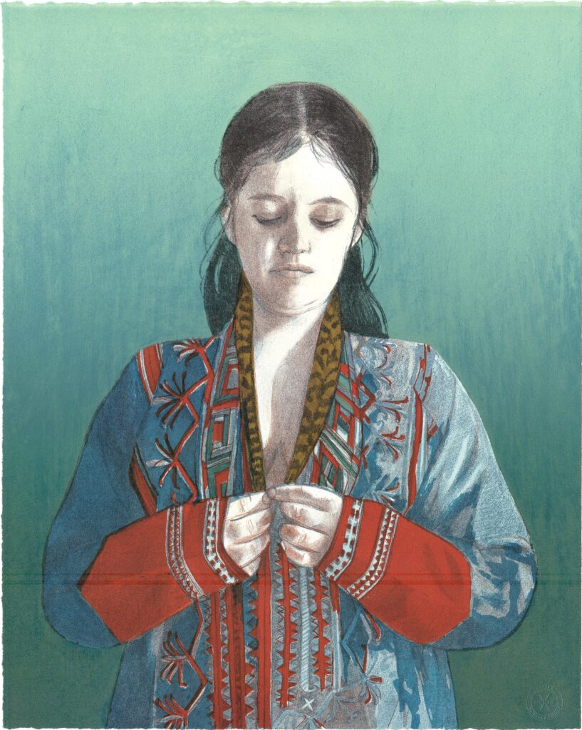 Gown, stone and plate lithograph, 11 coulours, 50 x 40 cm